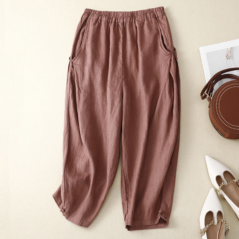 Artistic elastic waist cotton and linen bloomers