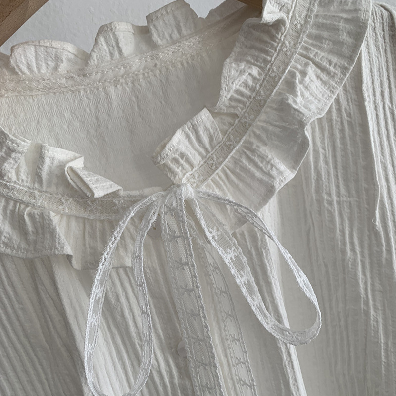 Elegant Lace Collar Bow Shirt