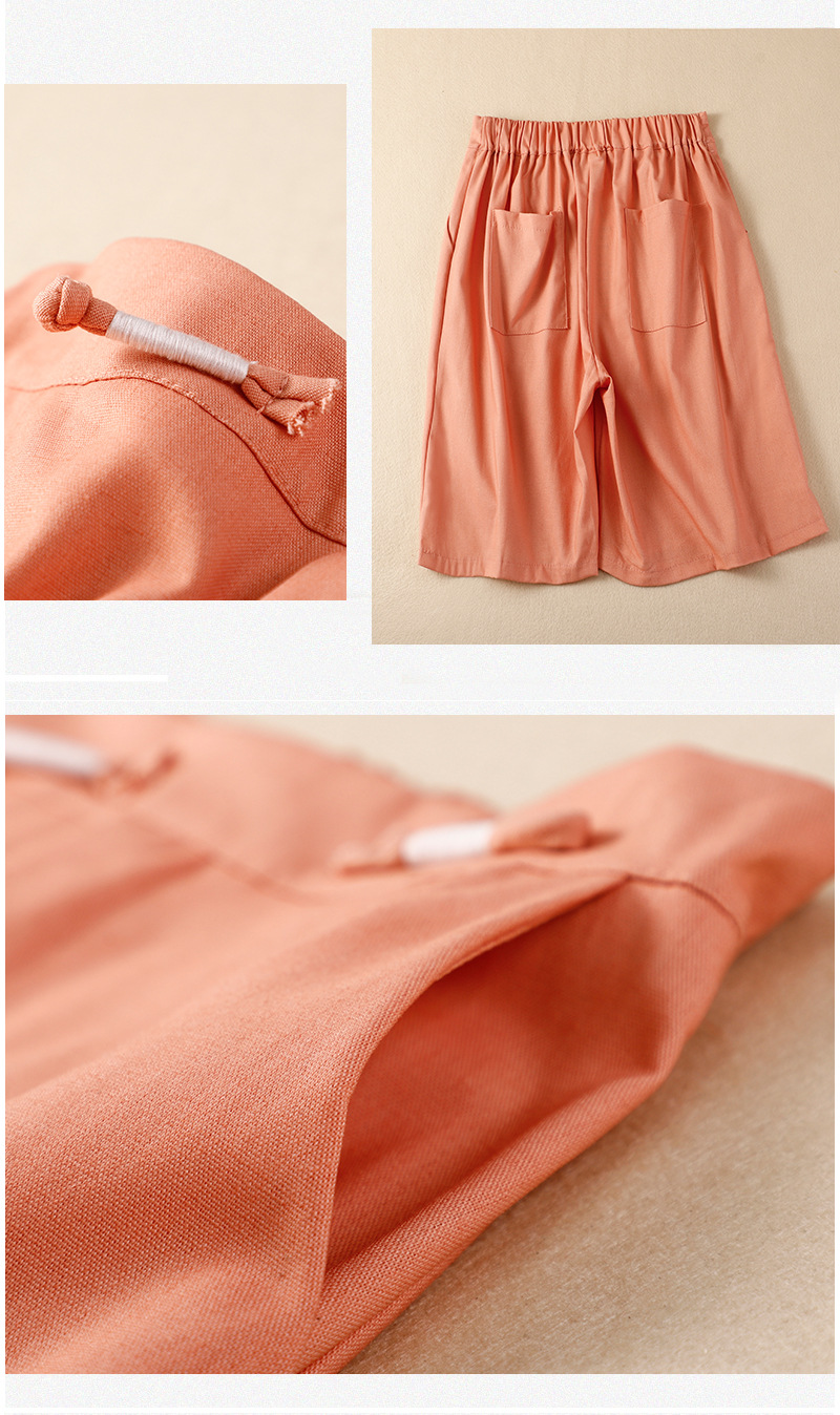 Cotton and linen casual straight cropped shorts