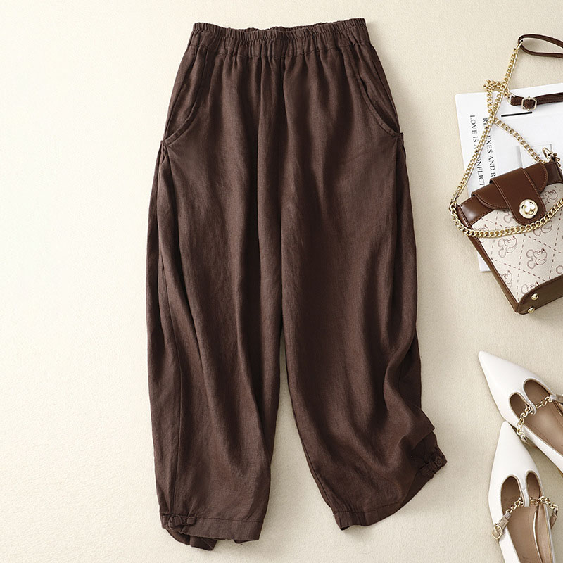 Artistic elastic waist cotton and linen bloomers