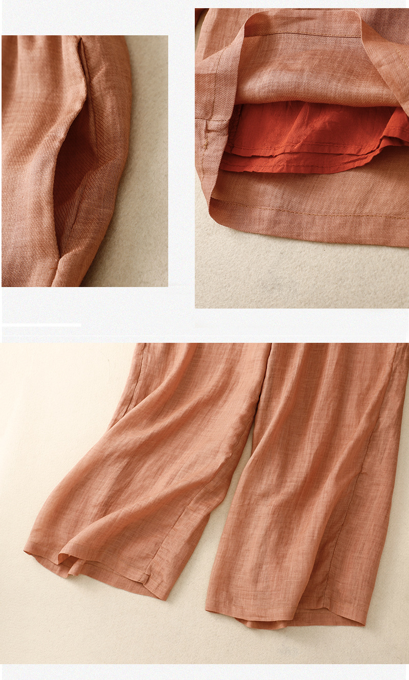 Retro cotton and linen casual high waist trousers