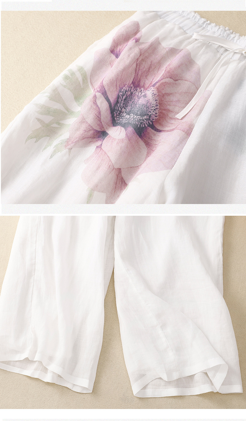 Retro cotton and linen casual high waist trousers