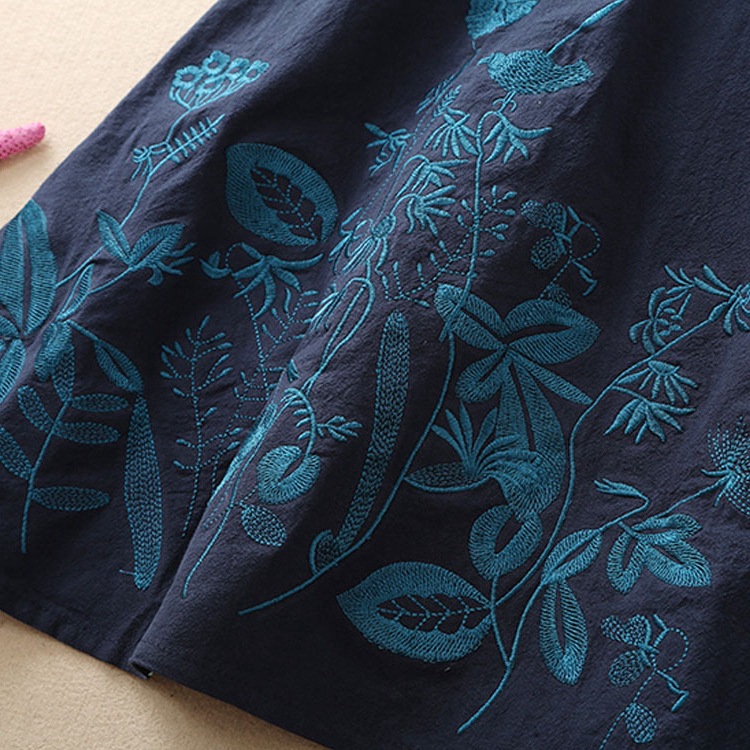 Flower Vines Embroidery Navy Blue Skirt