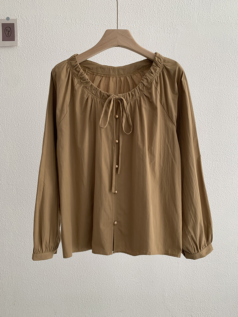 Elegant Fresh Round -necked Cotton Shirt