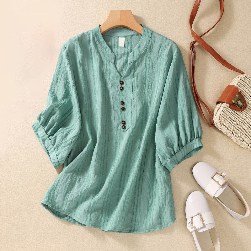 Casual all-match cotton linen jacquard shirt