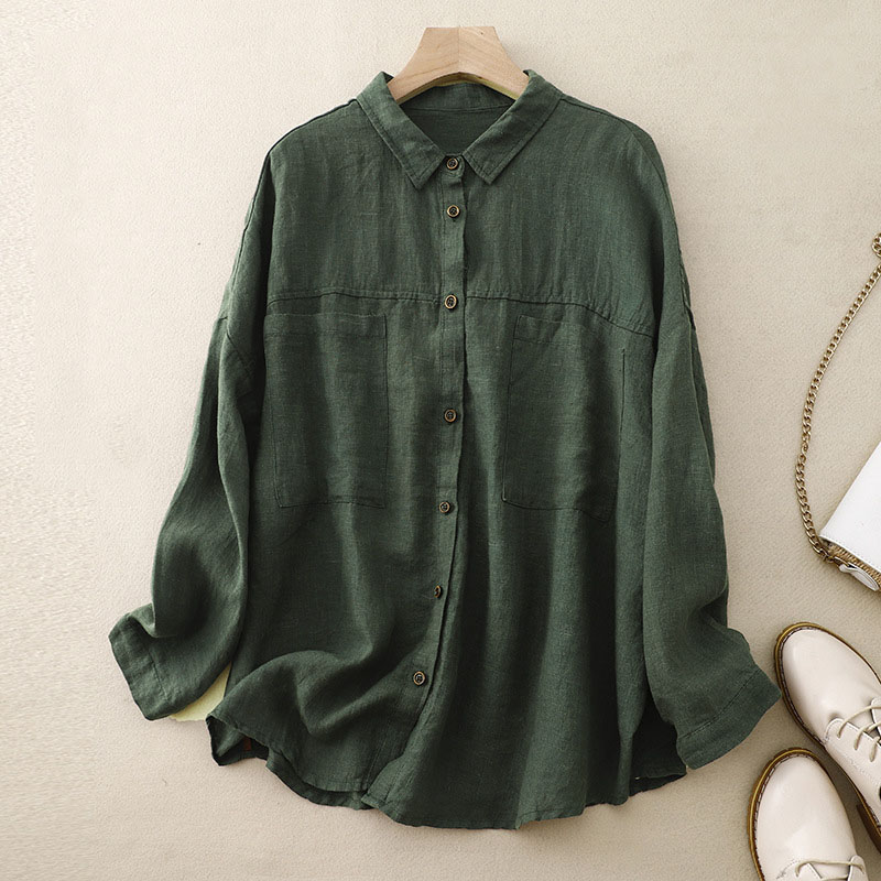 Versatile Simple Retro Solid Color Cotton Shirt