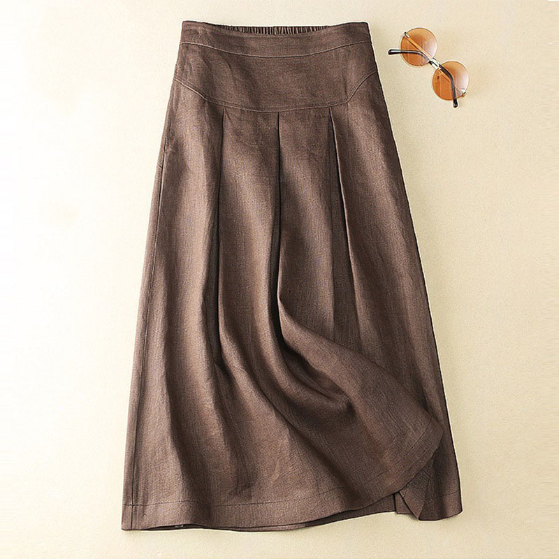 Casual Fold Coffee Long Skirt