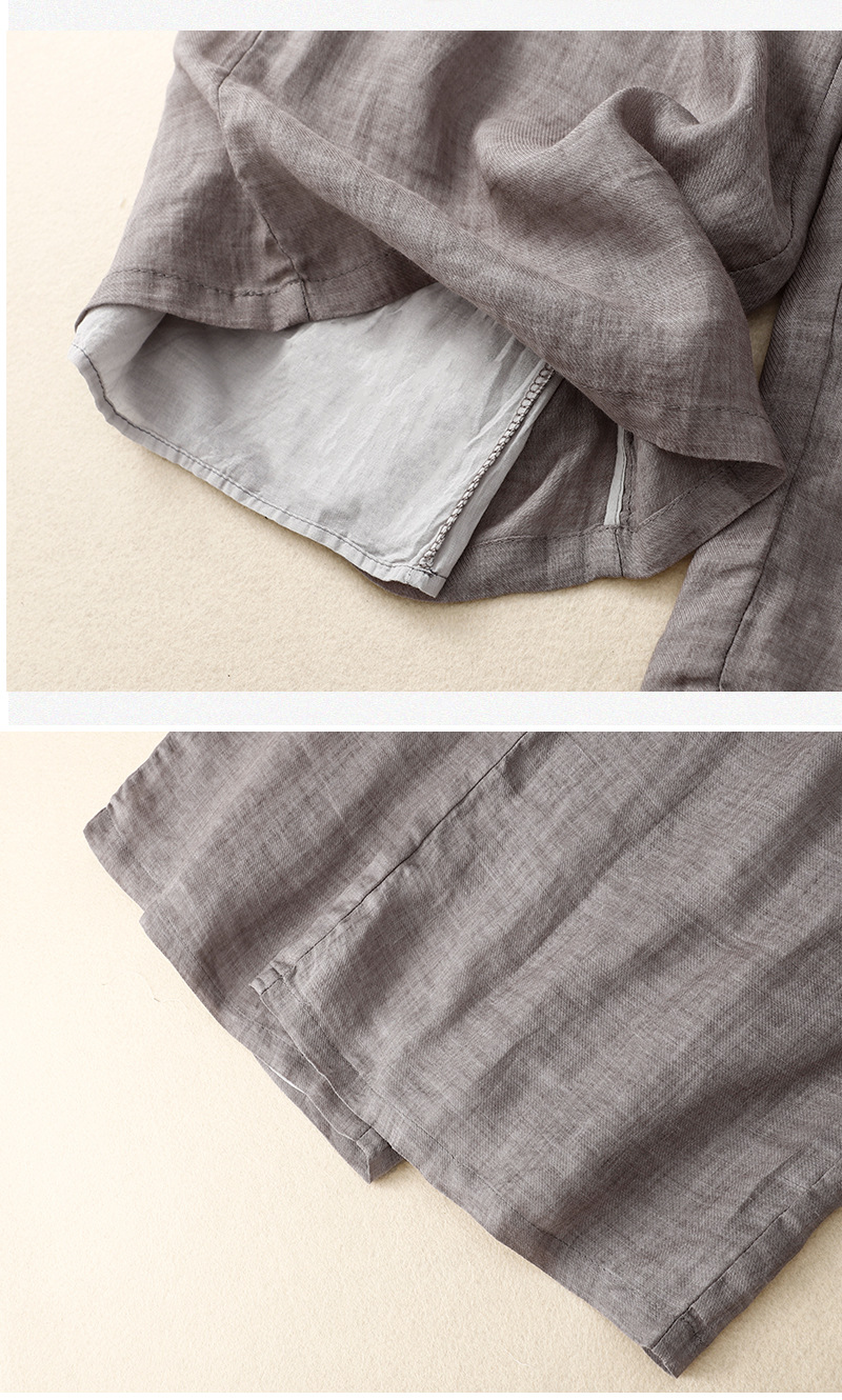 Retro cotton and linen casual high waist trousers