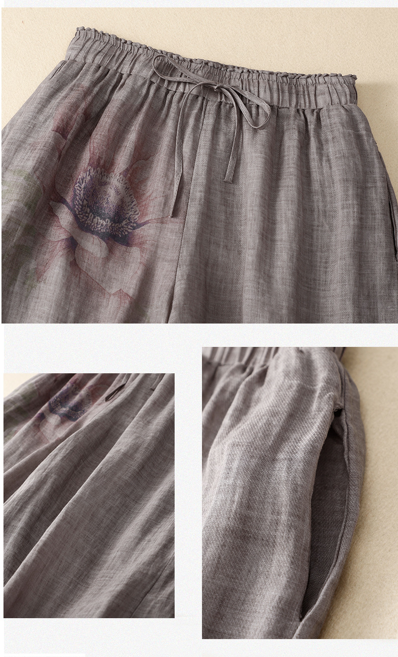 Retro cotton and linen casual high waist trousers