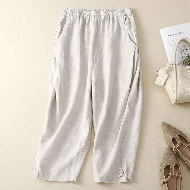 Artistic elastic waist cotton and linen bloomers