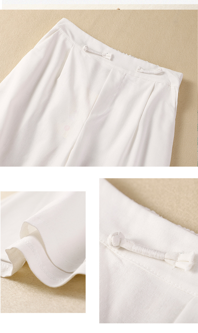 Cotton and linen casual straight cropped shorts