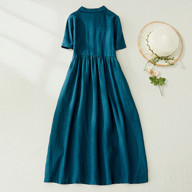 Women's Comfortable Retro Peacock Blue Dress