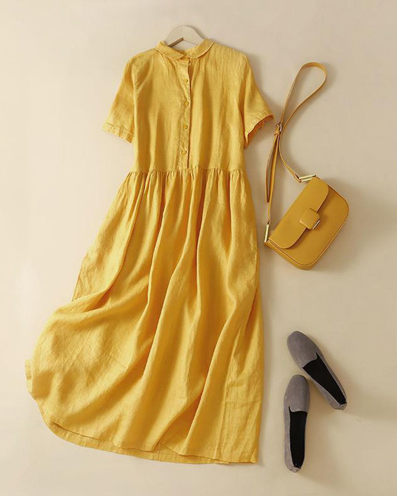 Cotton linen casual shirt dress