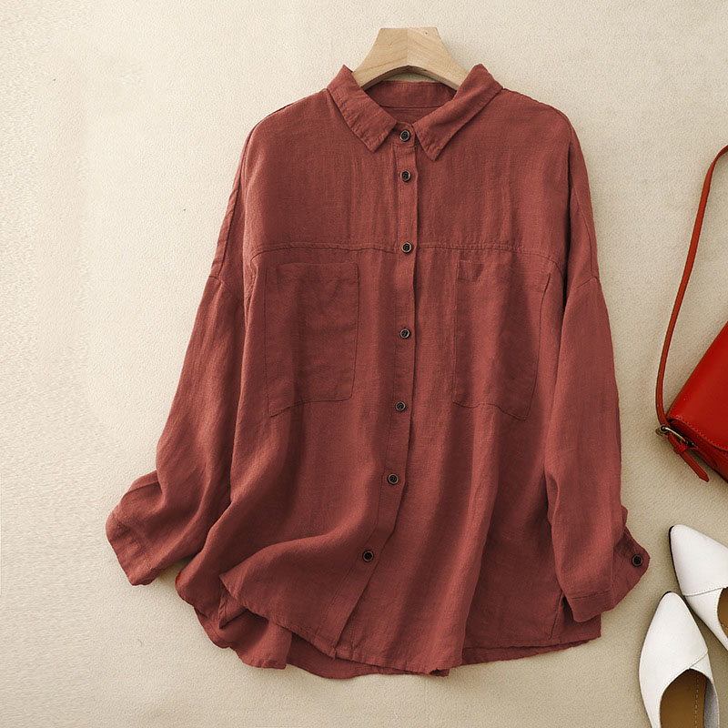 Versatile Simple Retro Solid Color Cotton Shirt