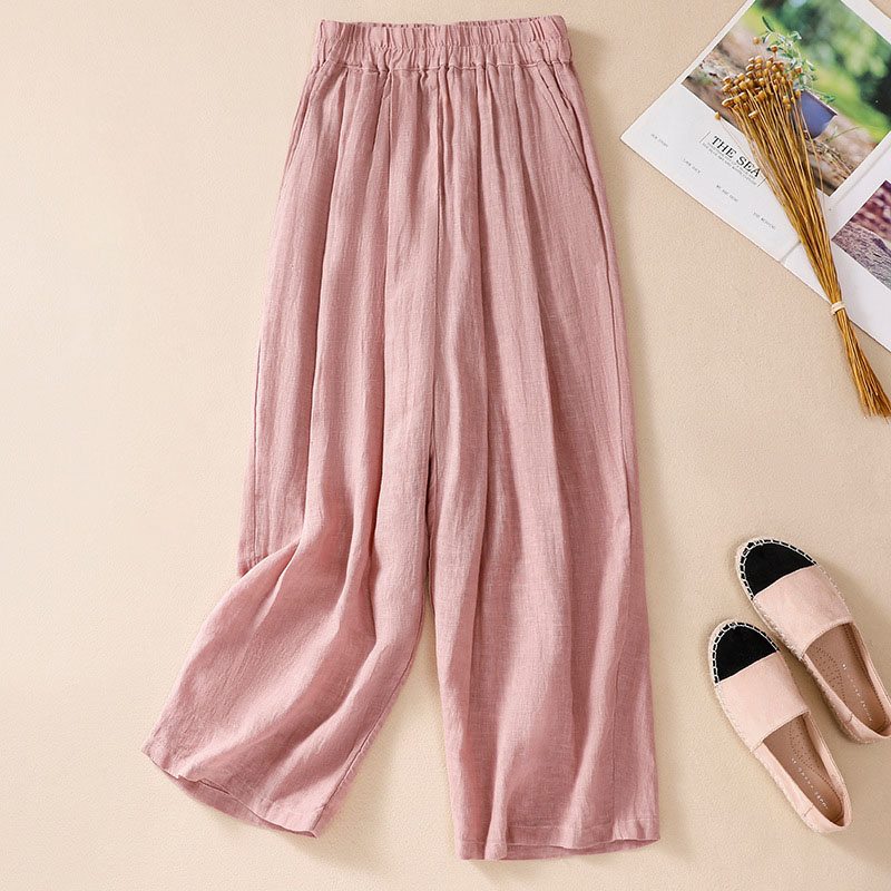 Artistic cotton and linen loose ninth pants
