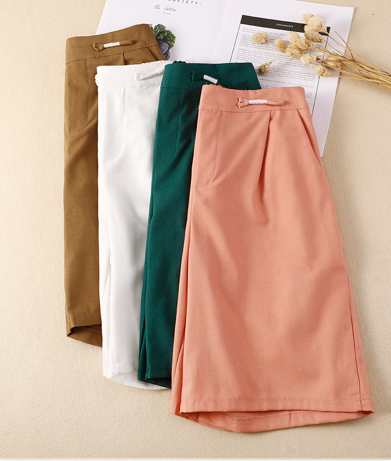 Cotton and linen casual straight cropped shorts