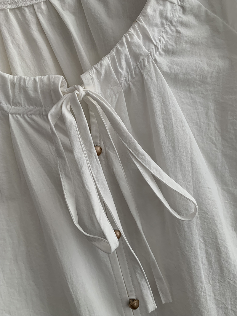 Elegant Fresh Round -necked Cotton Shirt