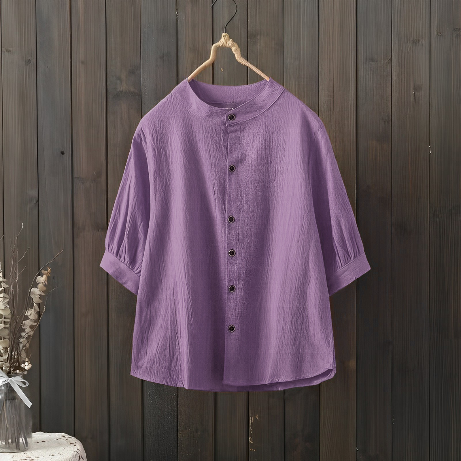 Simple Solid Color Round Neck Shirt