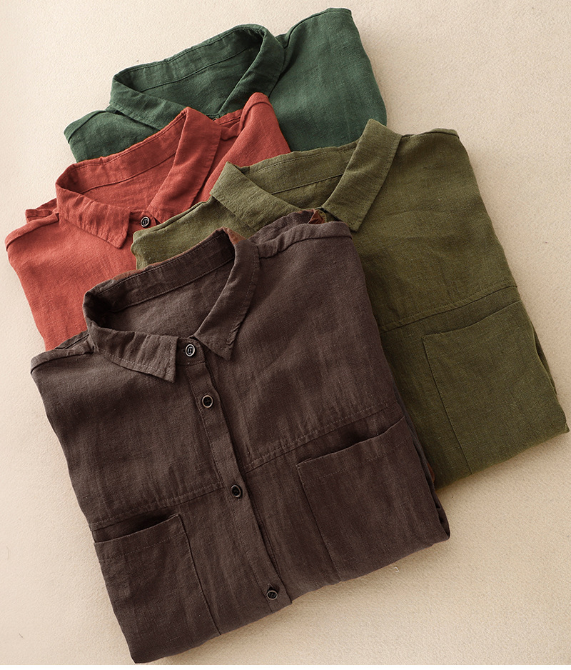 Versatile Simple Retro Solid Color Cotton Shirt