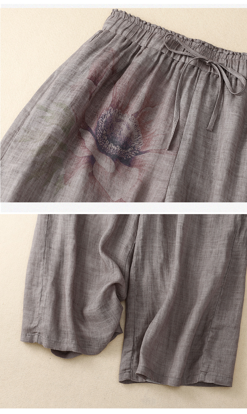 Retro cotton and linen casual high waist trousers