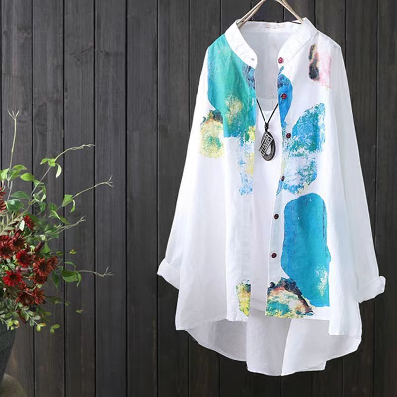 Holiday Style Ink Print Loose Long Shirt