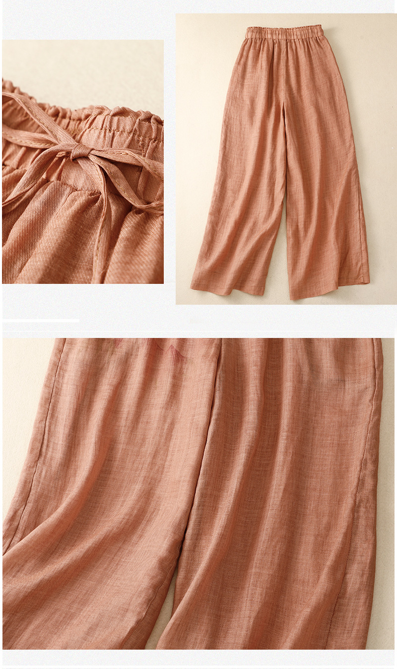 Retro cotton and linen casual high waist trousers