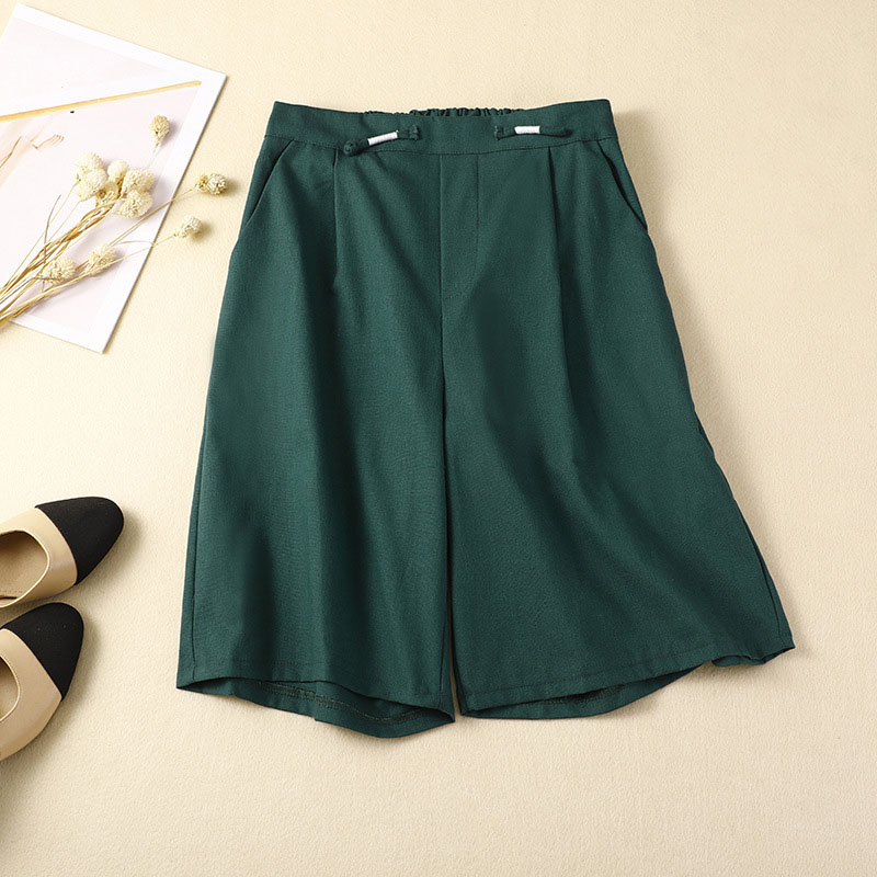 Cotton and linen casual straight cropped shorts