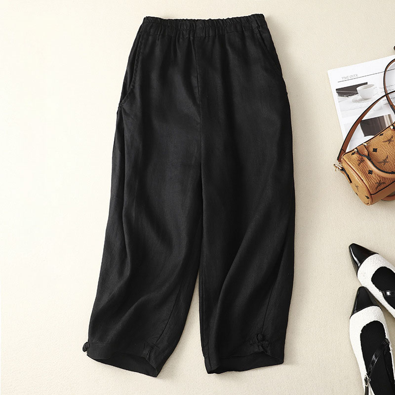 Artistic elastic waist cotton and linen bloomers