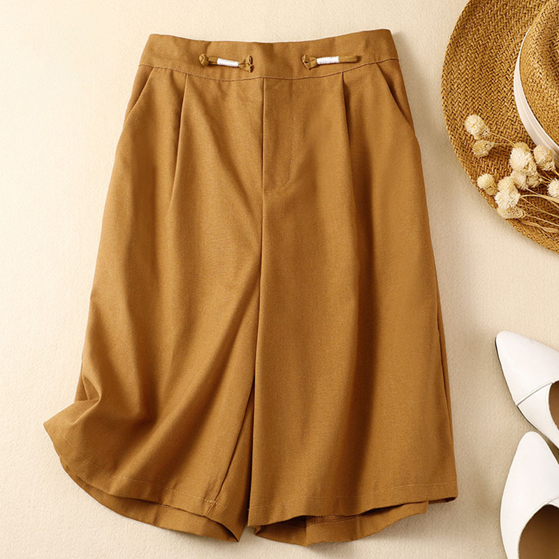 Cotton and linen casual straight cropped shorts