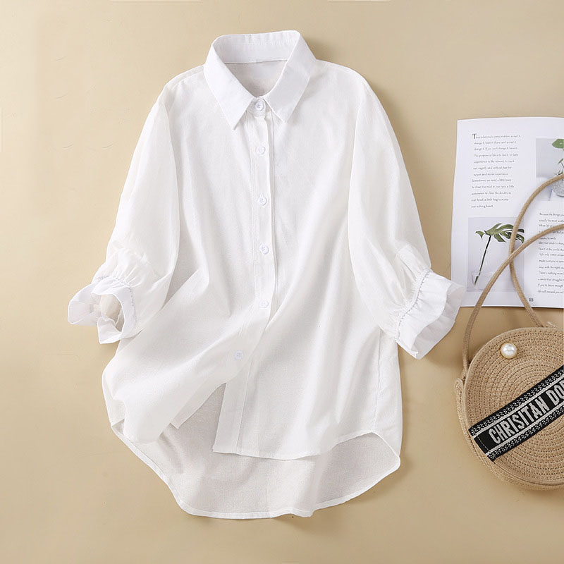 Simple solid color lace sleeve shirt