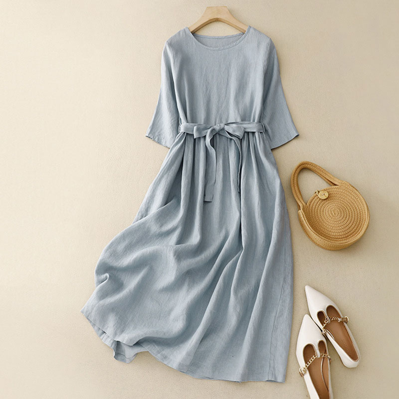 Women's Simple Elegant Round Neck Cotton Dress