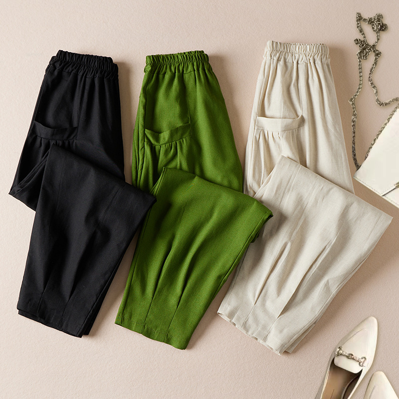 Cotton and linen thin cropped harem pants