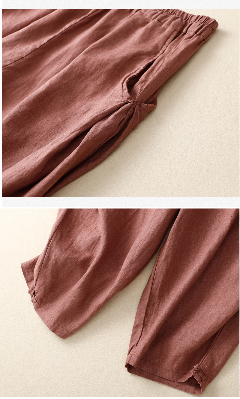 Artistic elastic waist cotton and linen bloomers