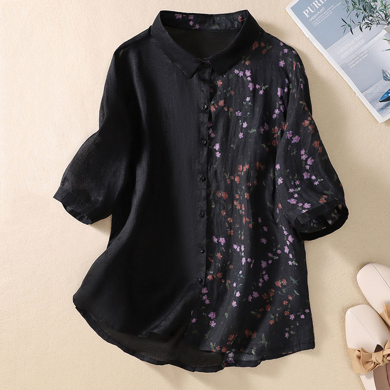 Versatile Chic Printed Stitching Linen Shirt