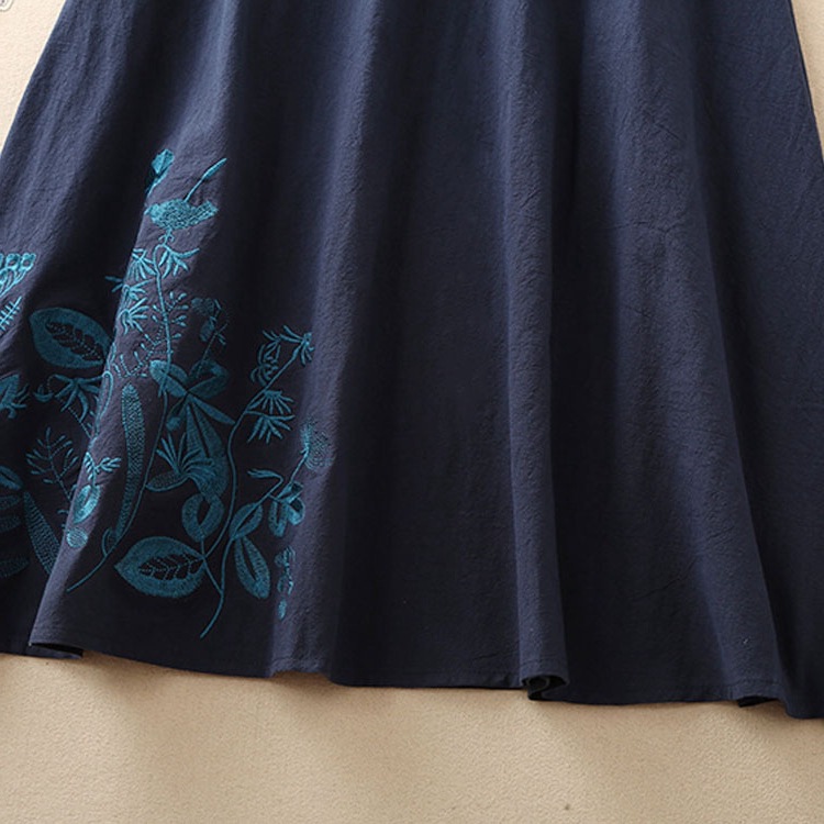 Flower Vines Embroidery Navy Blue Skirt