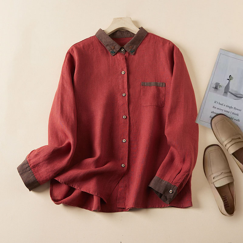 Exquisite Embroidery Color Block Shirt