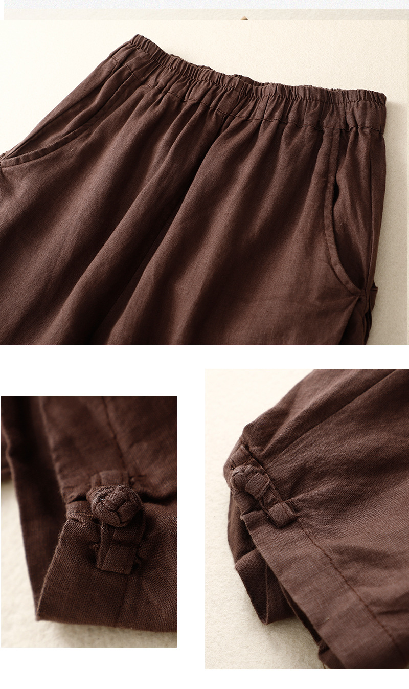 Artistic elastic waist cotton and linen bloomers
