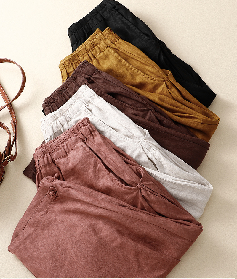 Artistic elastic waist cotton and linen bloomers