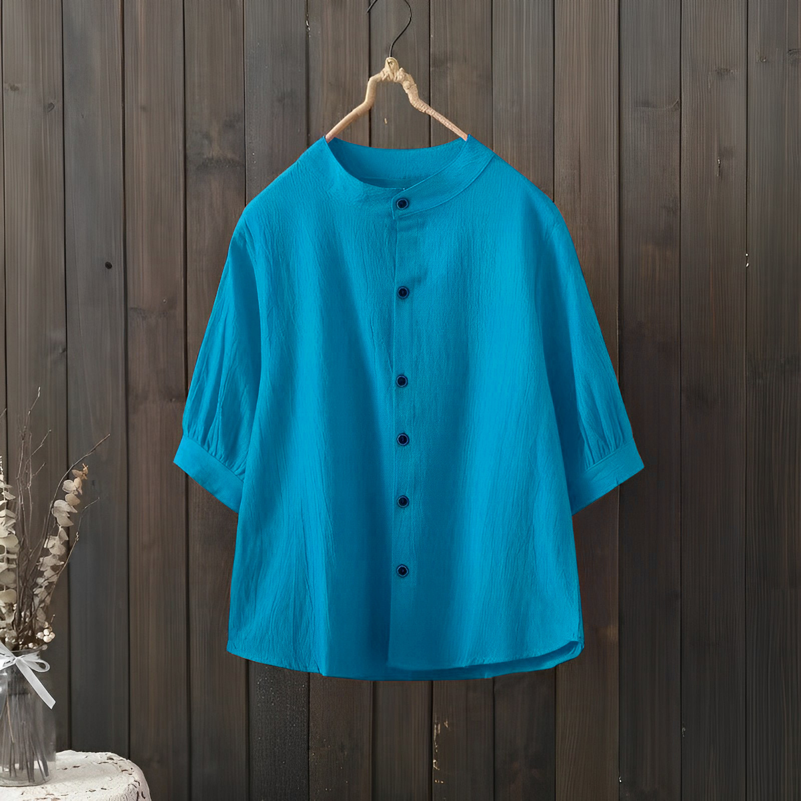 Simple Solid Color Round Neck Shirt