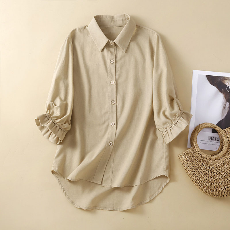 Simple solid color lace sleeve shirt